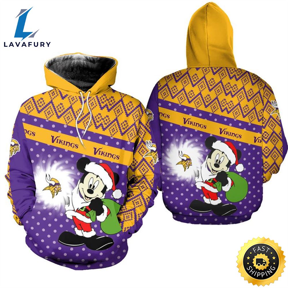 Minnesota Vikings Christmas Mickey Football NFL All Over Print Hoodie Shirt