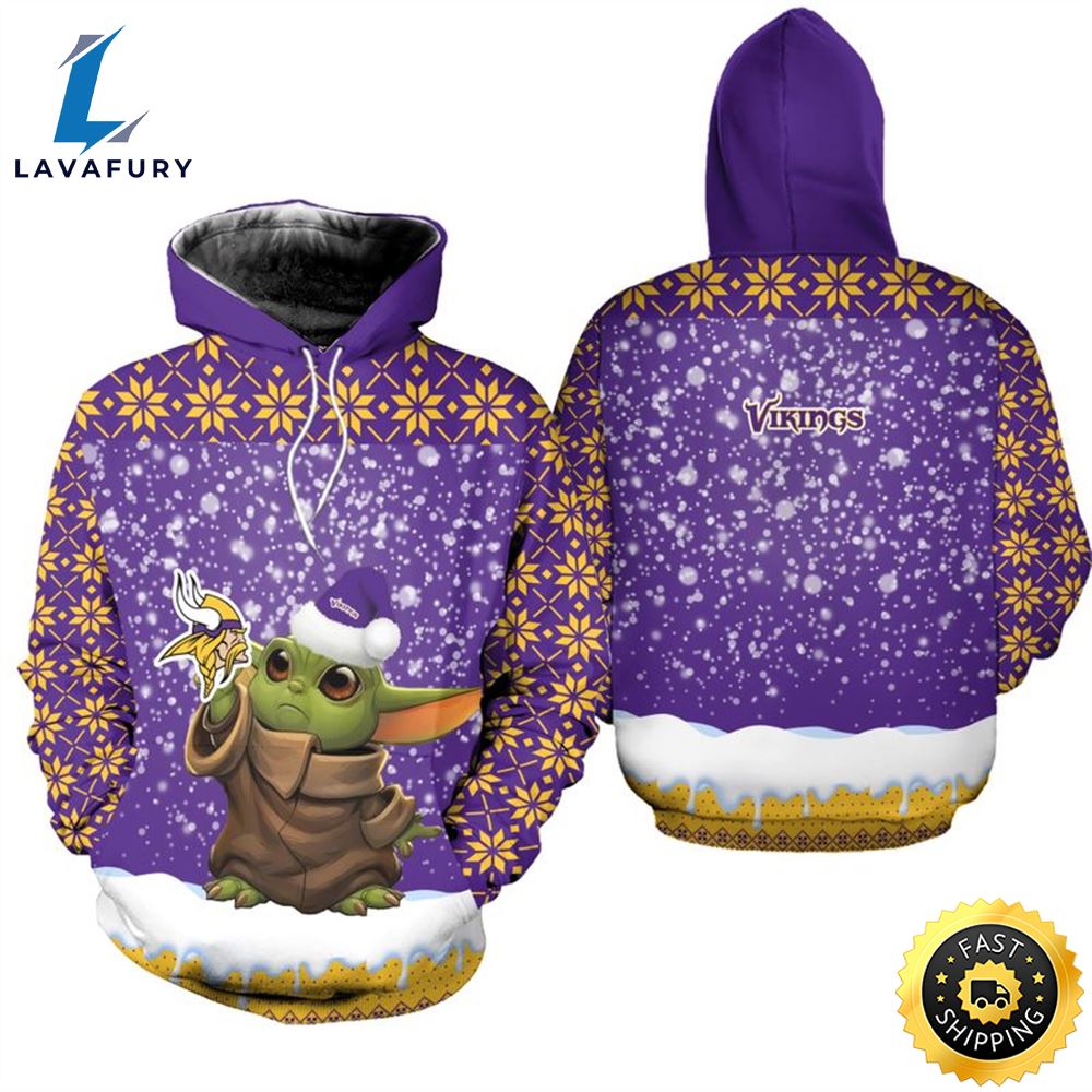 Minnesota Vikings Christmas Pattern YODA Football NFL All Over Print Hoodie Shirt