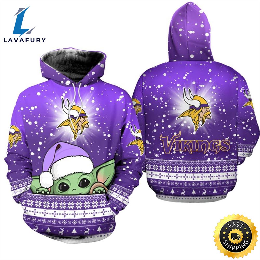 Minnesota Vikings Christmas Yoda Football NFL All Over Print Hoodie Shirt