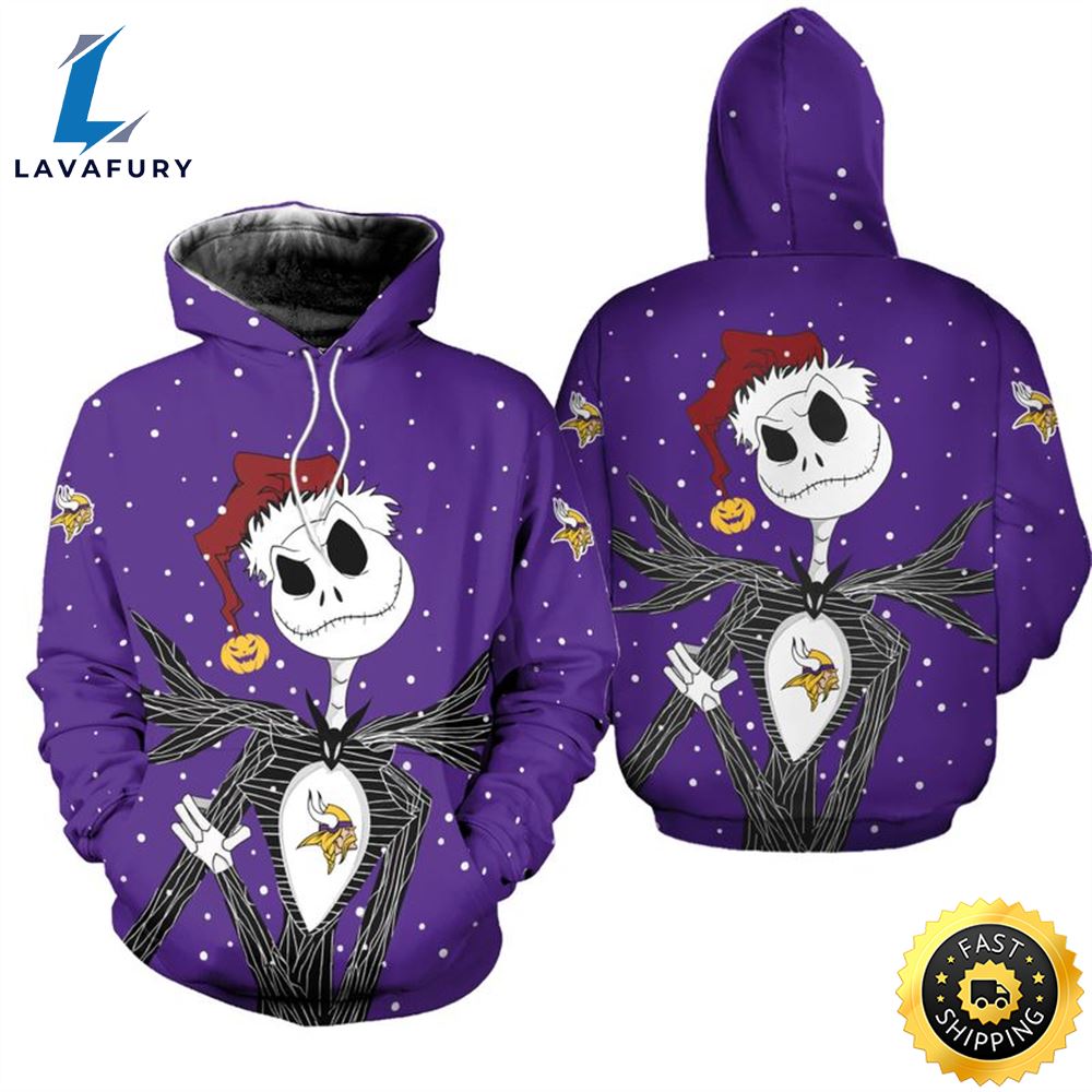 Minnesota Vikings Jack Skellington Christmas Football NFL All Over Print Hoodie Shirt