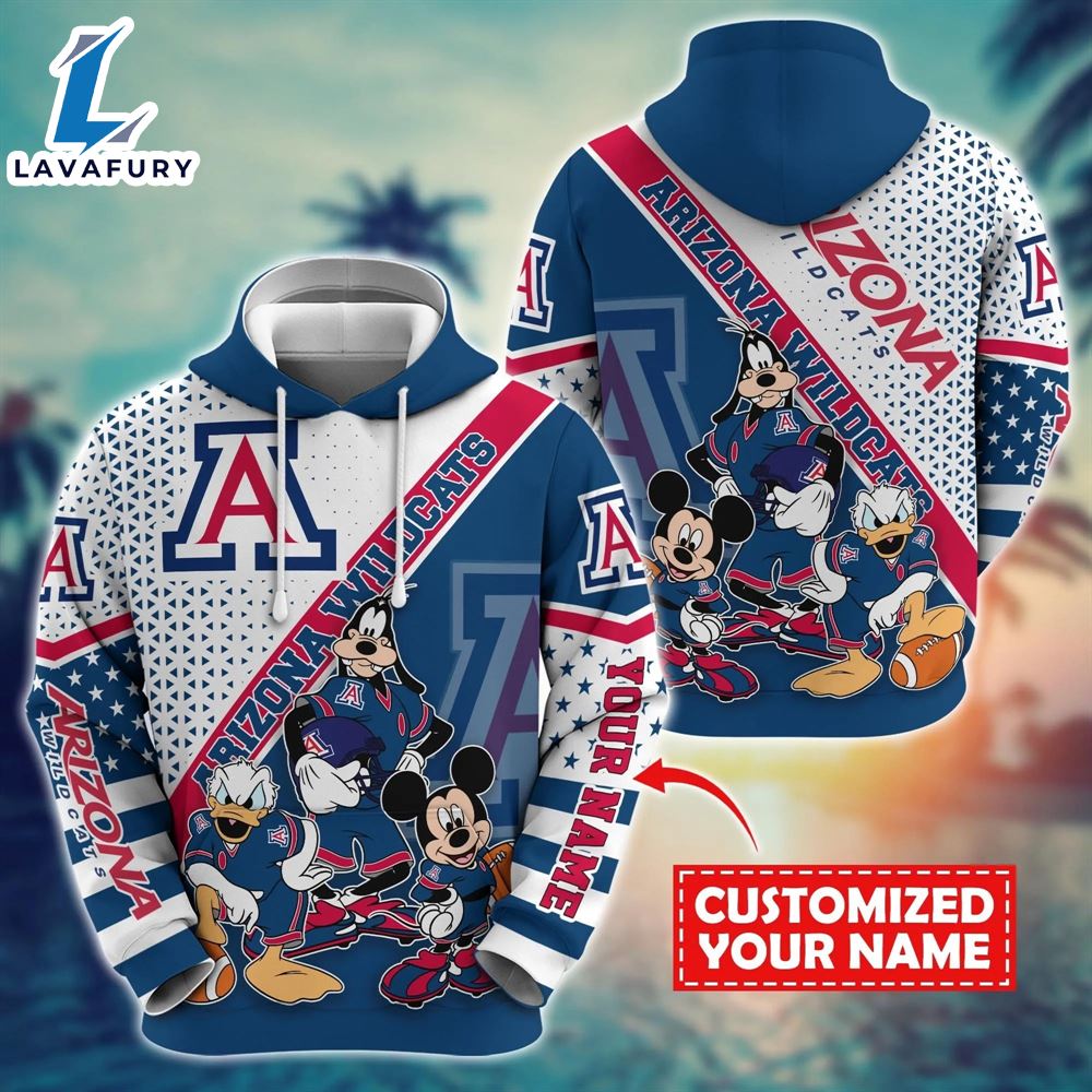 NCAA And Mickey Arizona Wildcats Character Cartoon Movie Custom Name Hoodie New Arrivals