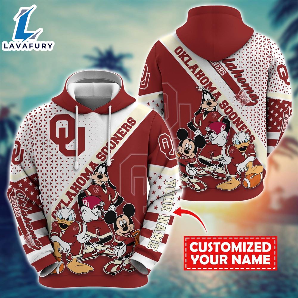 NCAA And Mickey Oklahoma Sooners Character Cartoon Movie Custom Name Hoodie New Arrivals