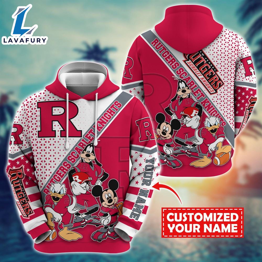 NCAA And Mickey Rutgers Scarlet Knights Character Cartoon Movie Custom Name Hoodie New Arrivals