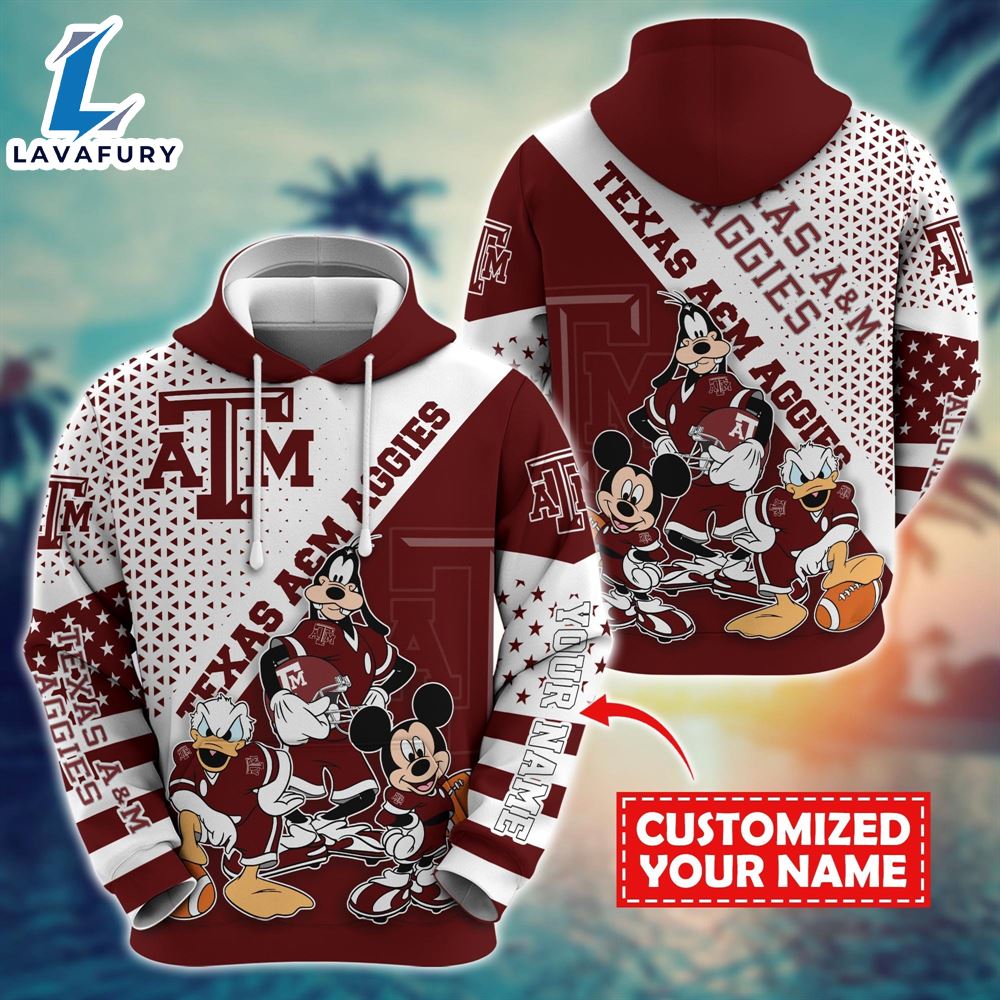 NCAA And Mickey Texas A&ampM Aggies Character Cartoon Movie Custom Name Hoodie New Arrivals