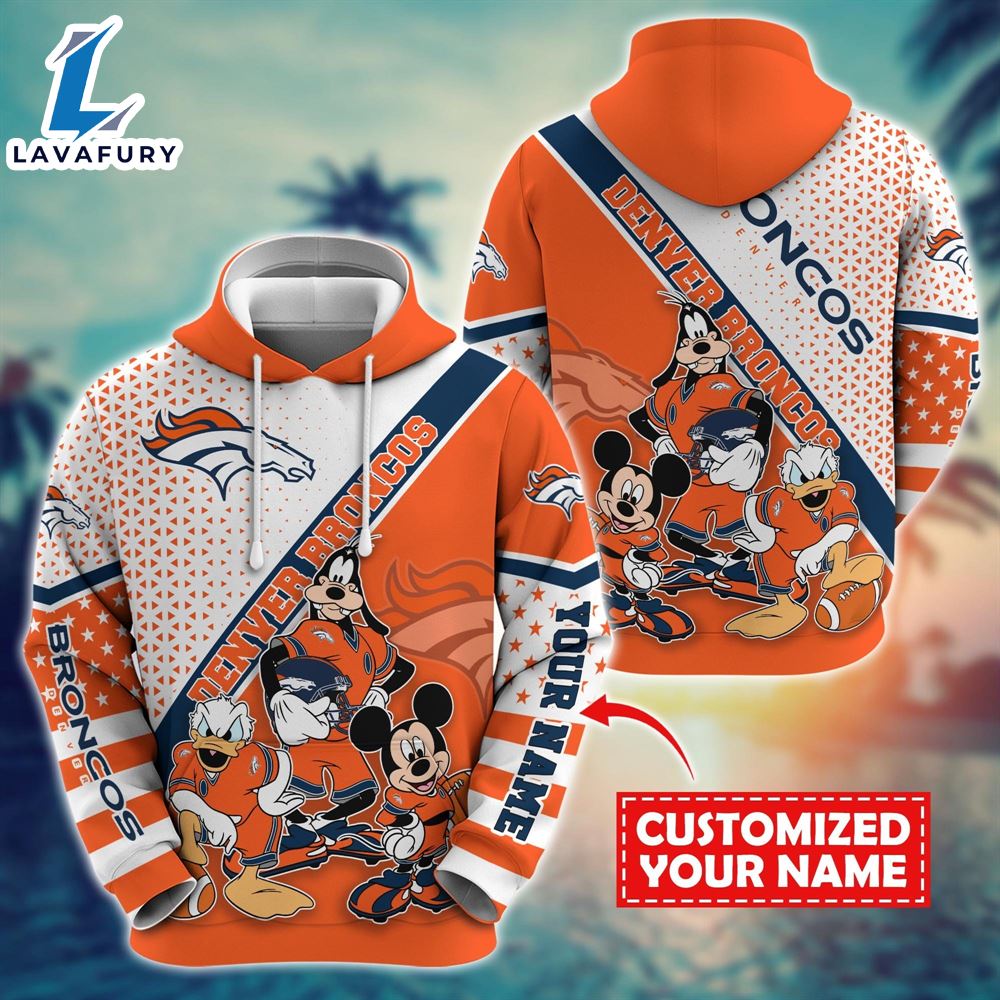 NFL Mickey Mouse Denver Broncos Character Cartoon Movie Custom Name Hoodie New Arrivals