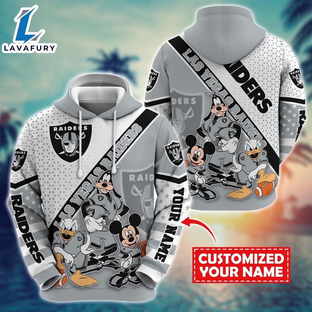 NFL Mickey Mouse Las Vegas Raiders Character Cartoon Movie Custom Name Hoodie New Arrivals