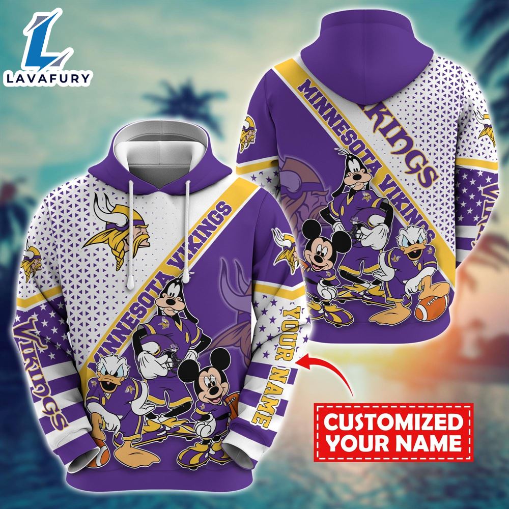 NFL Mickey Mouse Minnesota Vikings Character Cartoon Movie Custom Name Hoodie New Arrivals