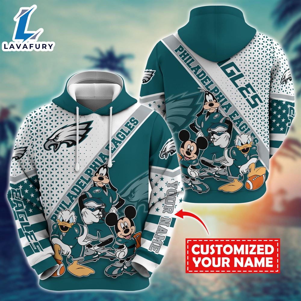NFL Mickey Mouse Philadelphia Eagles Character Cartoon Movie Custom Name Hoodie New Arrivals