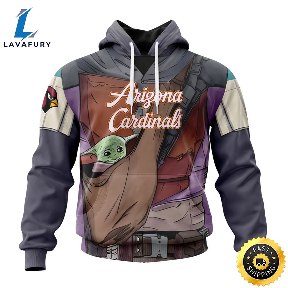 NFL Arizona Cardinals Custom Name Number Mandalorian And Baby Yoda Pullover Hoodie