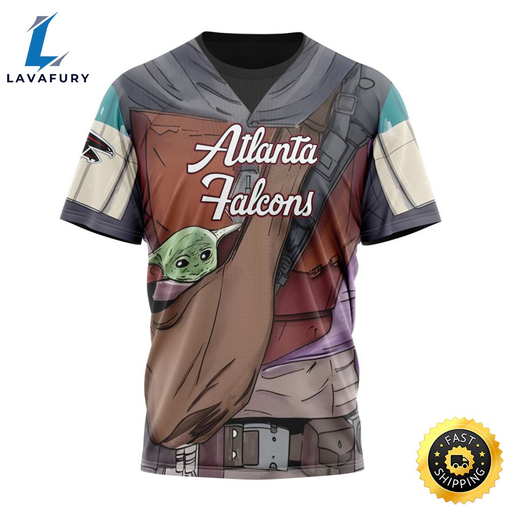 NFL Atlanta Falcons Custom Name Number Mandalorian And Baby Yoda T-Shirt