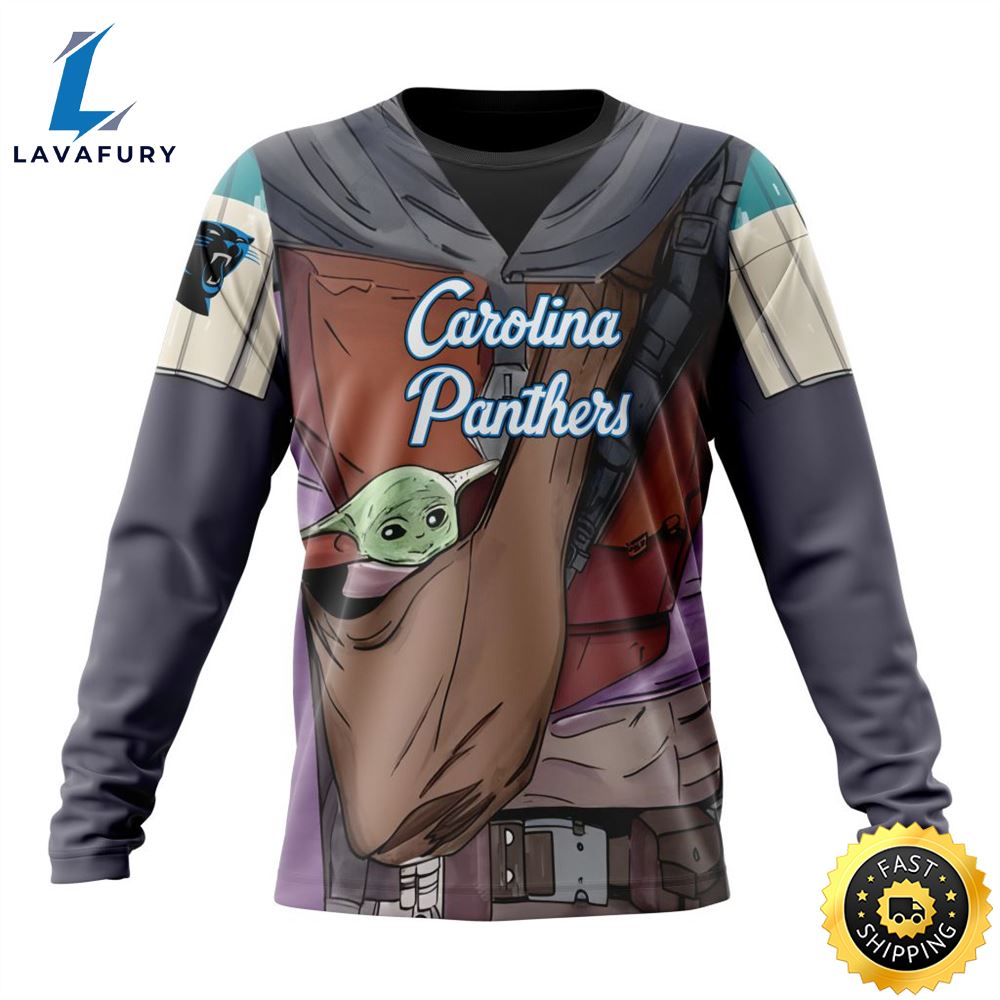 NFL Carolina Panthers Custom Name Number Mandalorian And Baby Yoda Sweatshirt