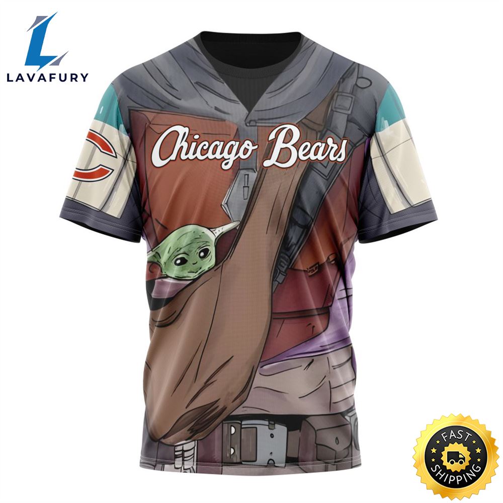 NFL Chicago Bears Custom Name Number Mandalorian And Baby Yoda T-Shirt