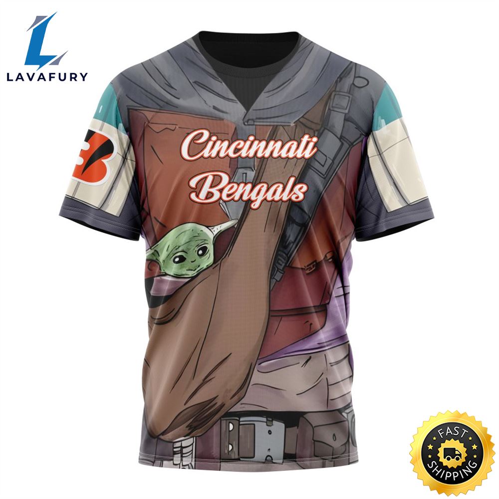 NFL Cincinnati Bengals Custom Name Number Mandalorian And Baby Yoda T-Shirt