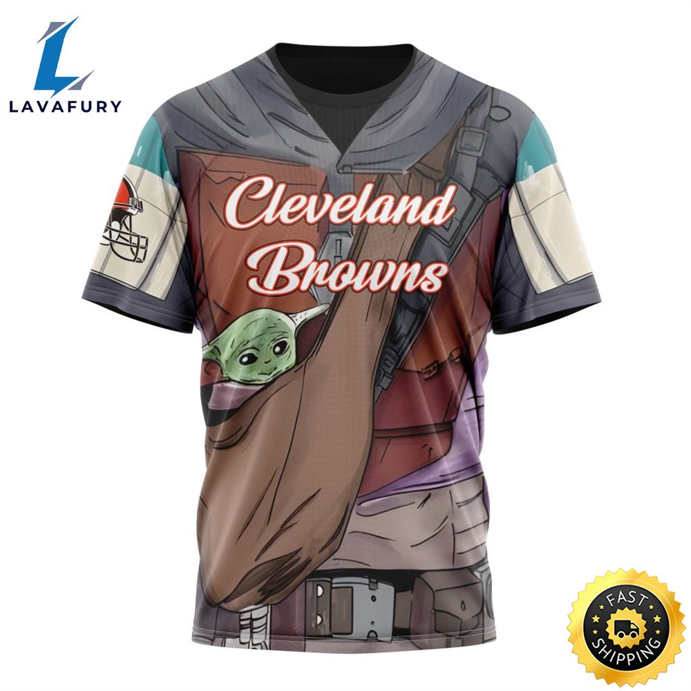 NFL Cleveland Browns Custom Name Number Mandalorian And Baby Yoda T-Shirt