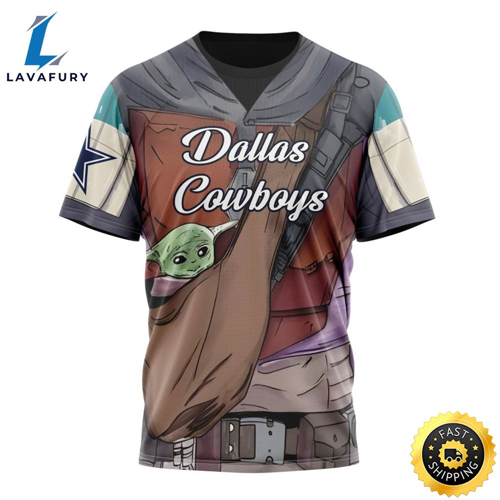 NFL Dallas Cowboys Custom Name Number Mandalorian And Baby Yoda T-Shirt