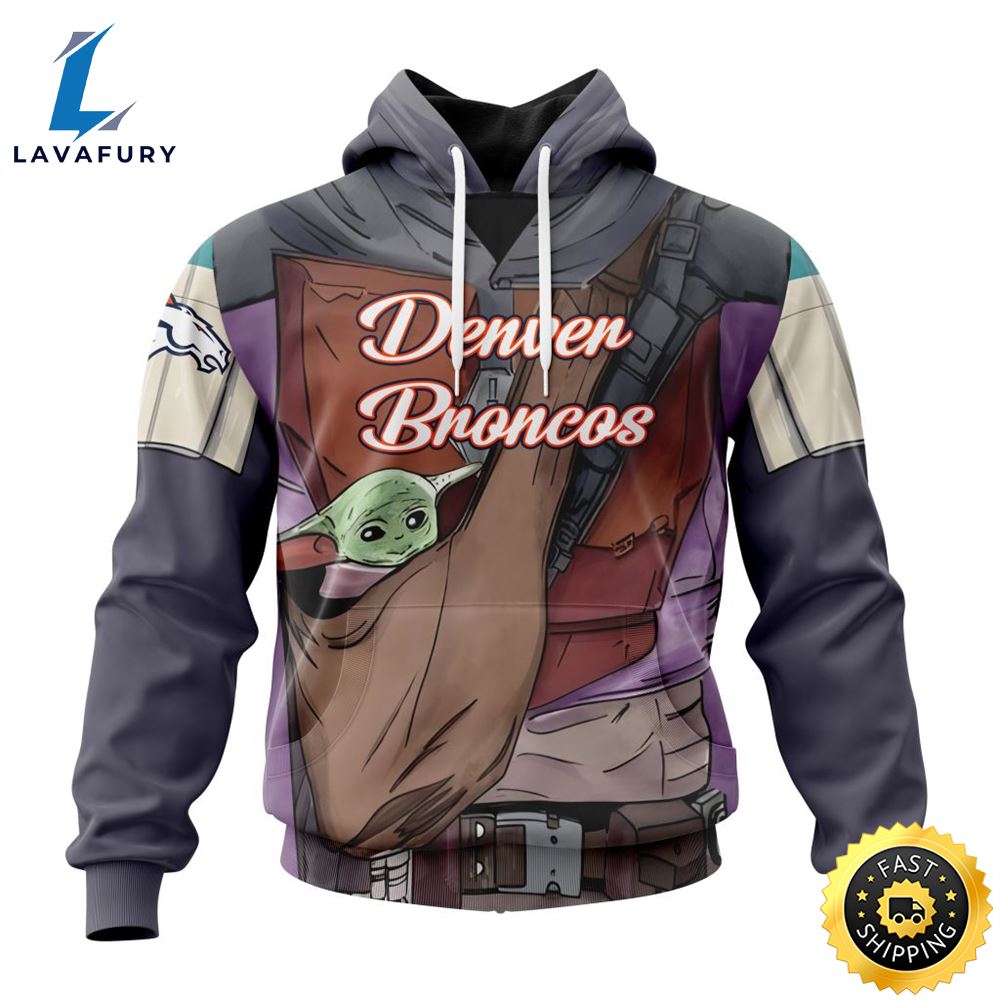 NFL Denver Broncos Custom Name Number Mandalorian And Baby Yoda Pullover Hoodie