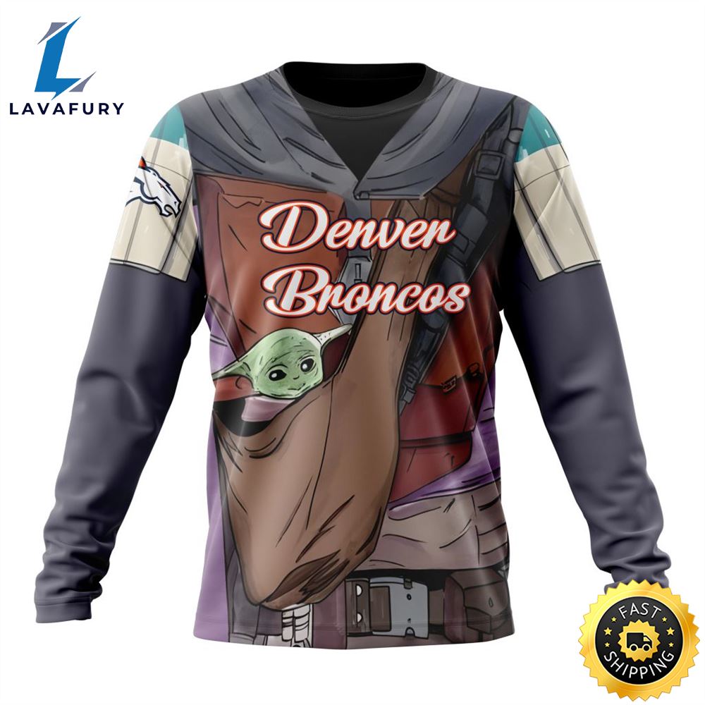 NFL Denver Broncos Custom Name Number Mandalorian And Baby Yoda Sweatshirt
