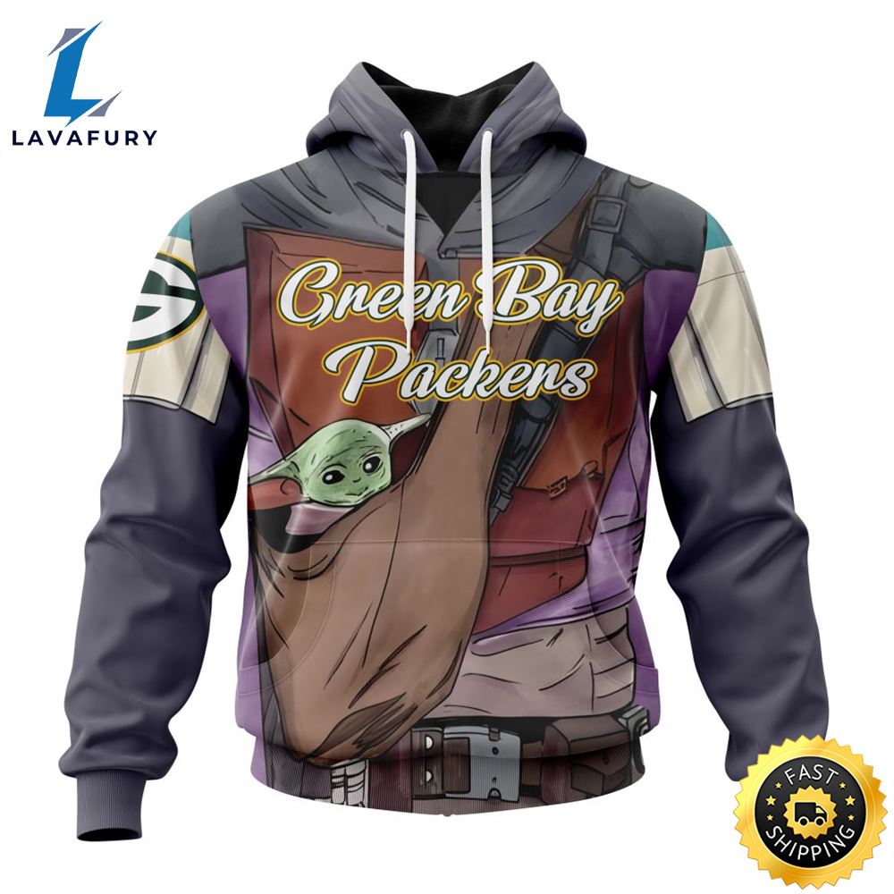 NFL Green Bay Packers Custom Name Number Mandalorian And Baby Yoda Pullover Hoodie