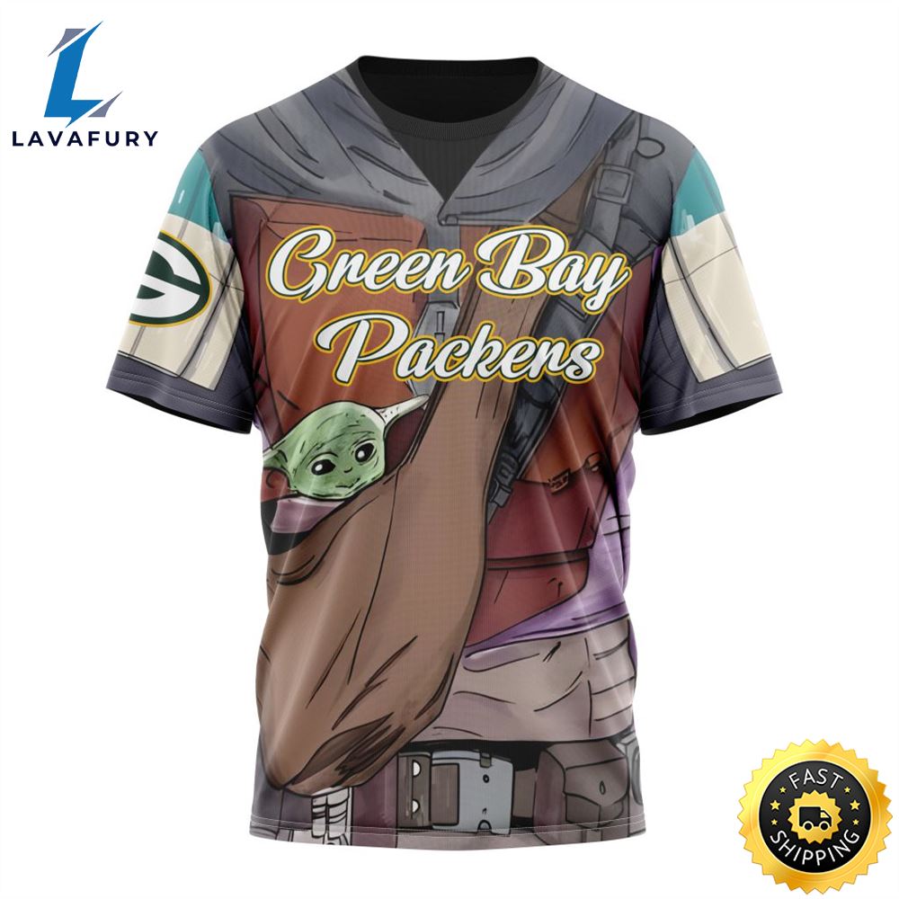 NFL Green Bay Packers Custom Name Number Mandalorian And Baby Yoda T-Shirt