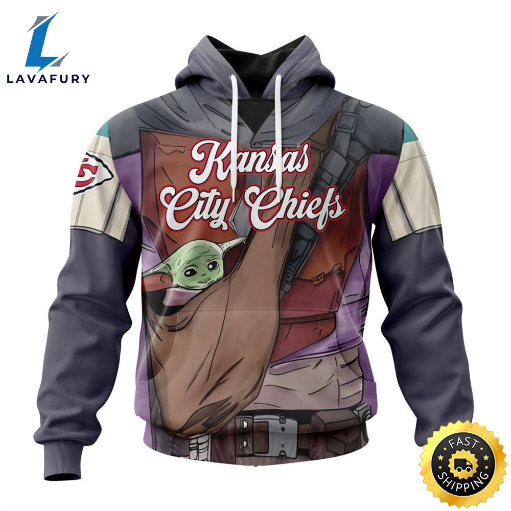 NFL Kansas City Chiefs Custom Name Number Mandalorian And Baby Yoda Pullover Hoodie