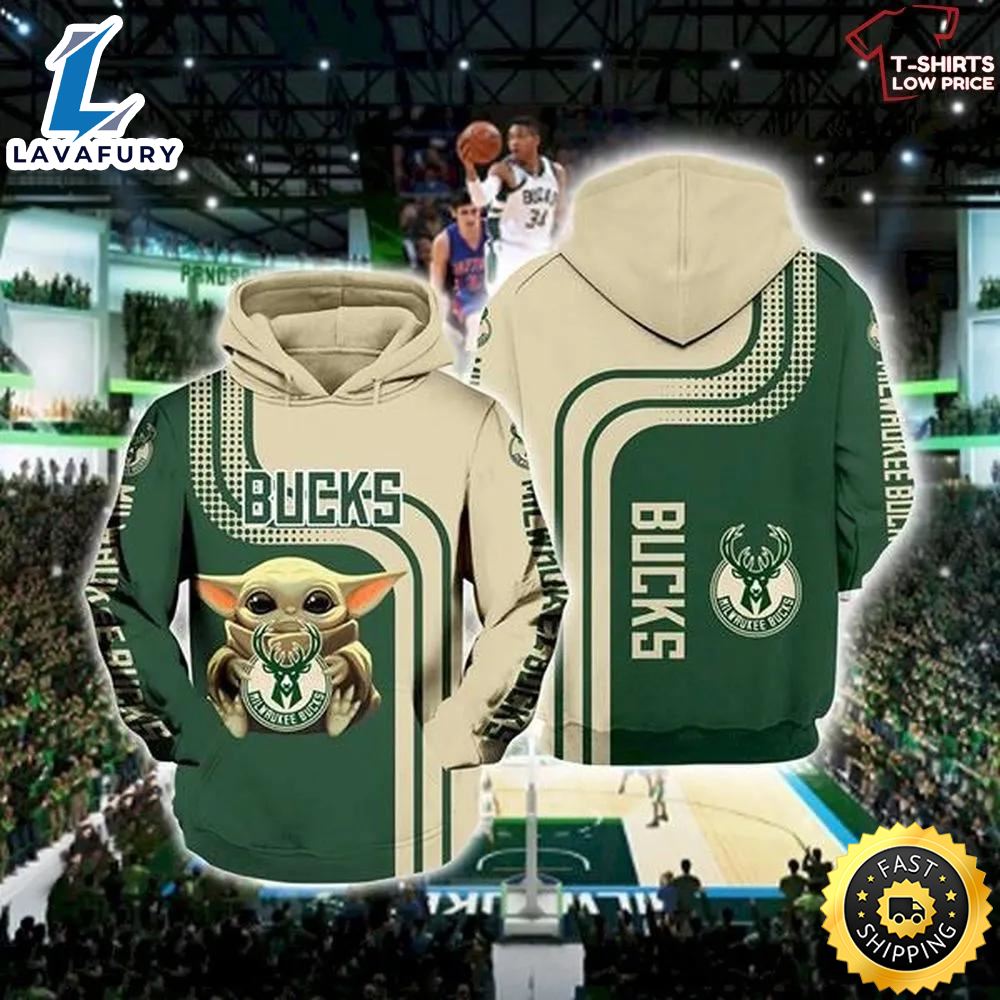 Nba Milwaukee Bucks Baby Yoda 3d Hoodie All Over Printed