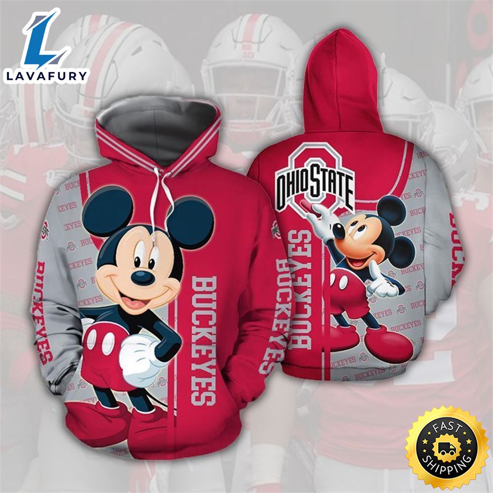 Ohio States Buckeyes Mickey 3D Hoodie All Over Printed Hoodie