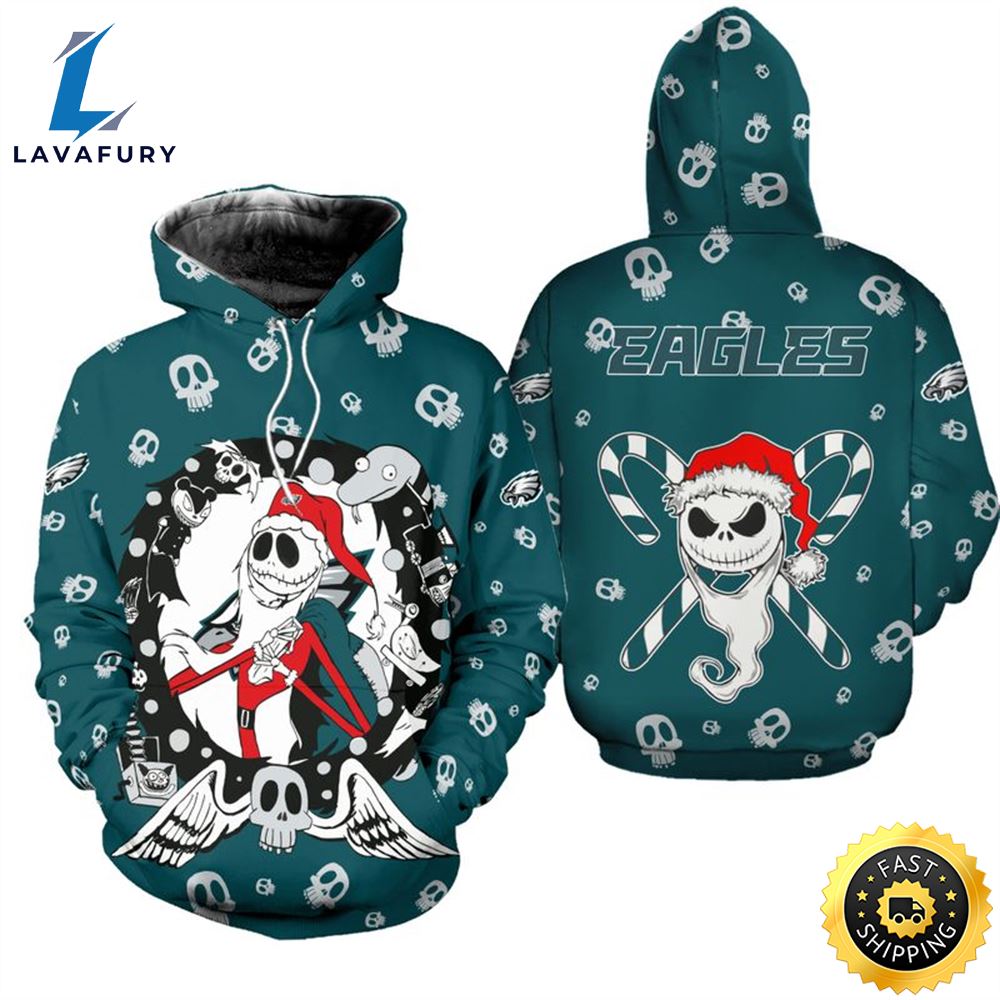 Philadelphia Eagles Christmas Jack Skellington Bombers Football NFL All Over Print Hoodie Shirt