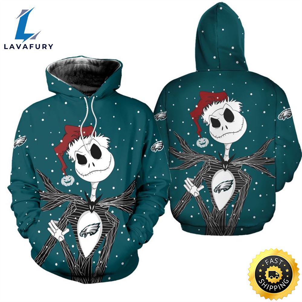 Philadelphia Eagles Jack Skellington Christmas Football NFL All Over Print Hoodie Shirt