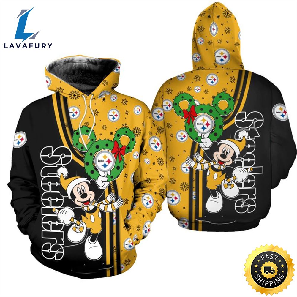 Pittsburgh Steelers Christmas Mckey Football NFL All Over Print Hoodie Shirt
