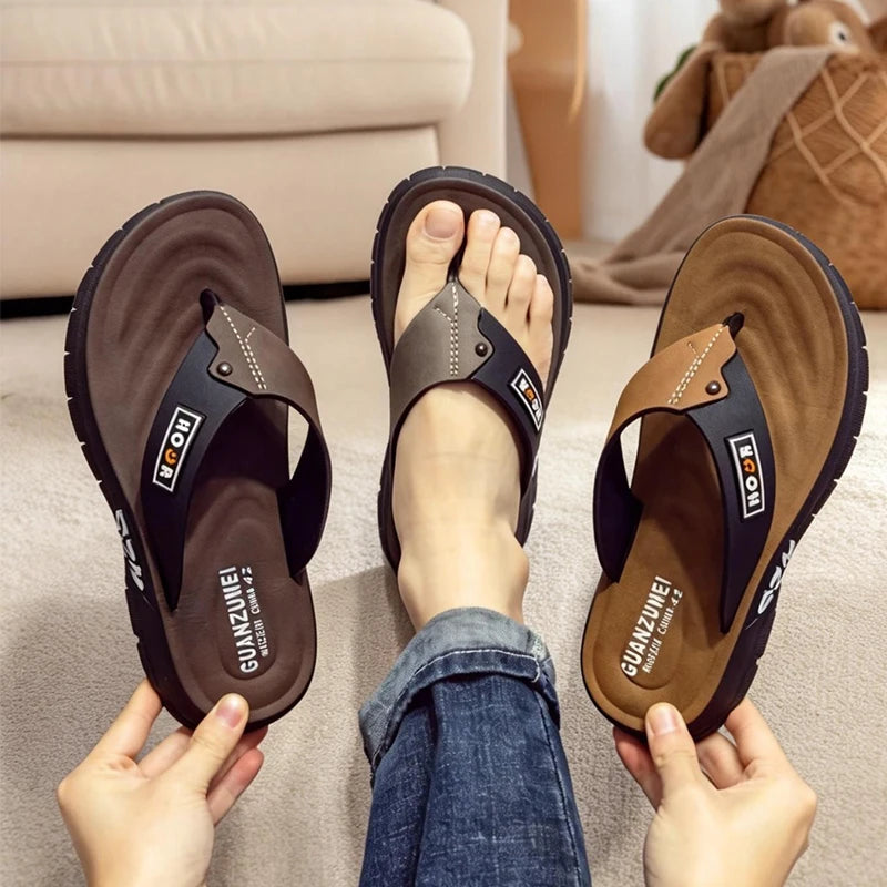 Men's slippers, beach shoes, summer wear, anti-slip, anti-pinch, wear-resistant, odor-resistant, thick-soled