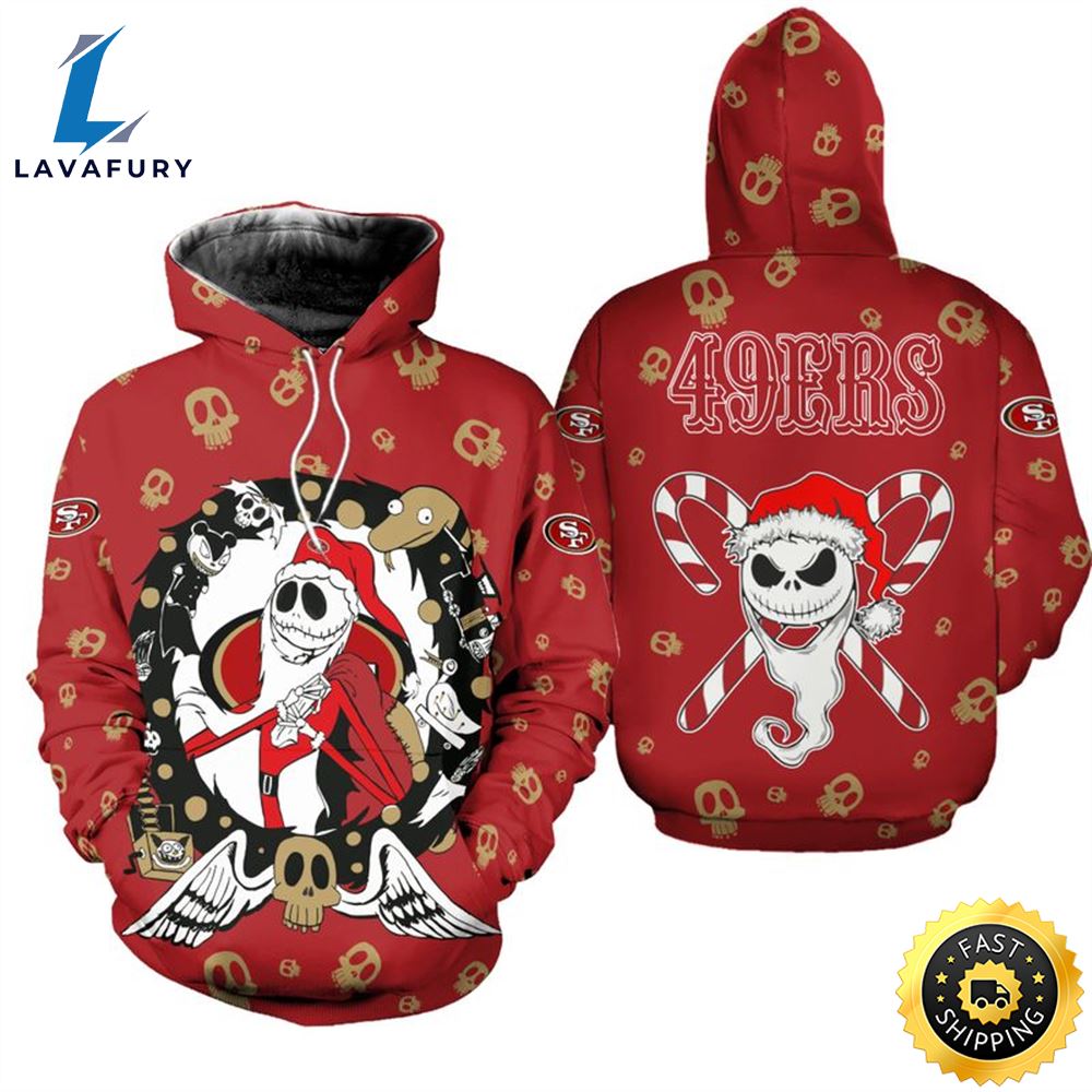 San Francisco 49ers Christmas Jack Skellington Football NFL All Over Print Hoodie Shirt