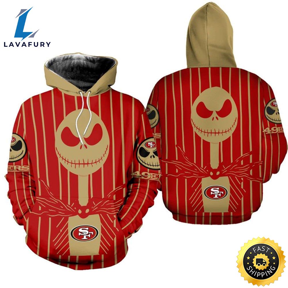 San Francisco 49ers Halloween Red Jack Skellington Super Bowl 3d Pullover Hoodie