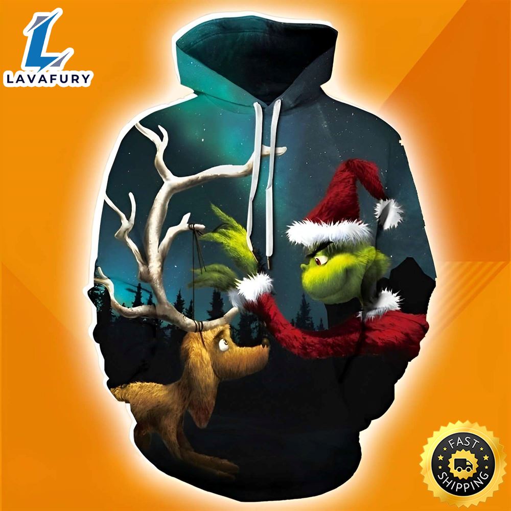Santa Grinch And Max Reindeer Funny Christmas Hoodies The Grinch Hoodie