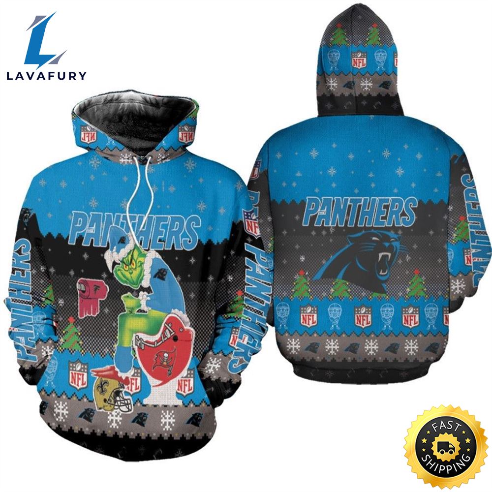 Santa Grinch Carolina Panthers Sitting On Buccaneers Falcons Saints Toilet Christmas Gift For Panthers Fans Hoodie in 2023