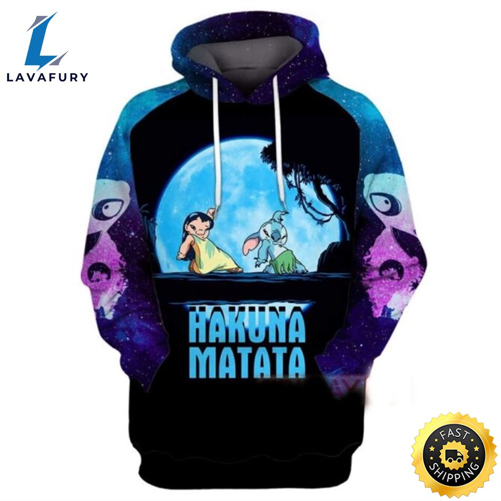 Stitch And Lilo Walking In The Moon Hakuna Matata All Over Print Hoodie