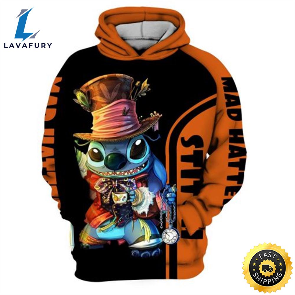 Stitch Art Mad Hatter Lilo And Stitch Art Alice In Wonderland 3d Printed Hoodie