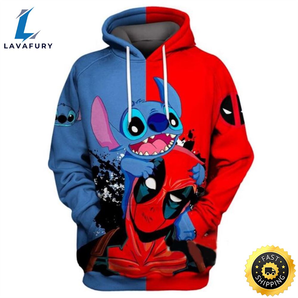 Stitch Disney And Deadpool Marvel Comics 3d All Over Print Hoodie