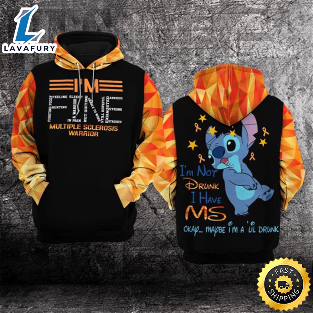 Stitch Disney Multiple Sclerosis Awareness Im Fine 3d All Over Print Hoodie