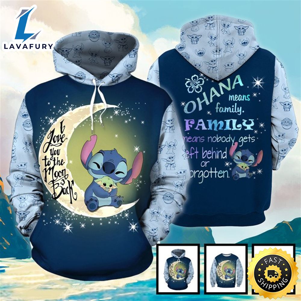 Stitch Hug Baby Yoda I Love You To The Moon Back All Over Print Hoodie