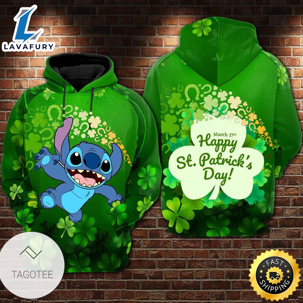 Stitch Patrick March 17th Happy Day All Over Print Hoodie