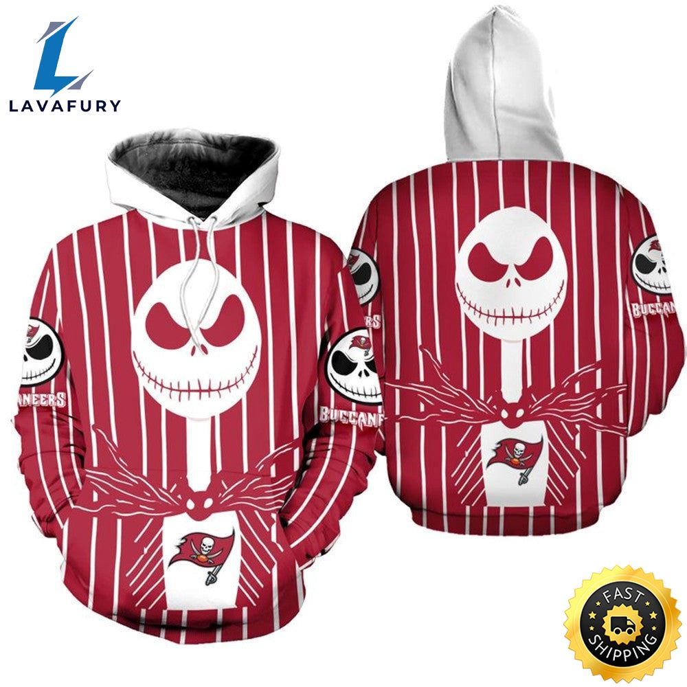 Tampa Bay Buccaneers Red Halloween Jack Skellington Super Bowl 3d Pullover Hoodie
