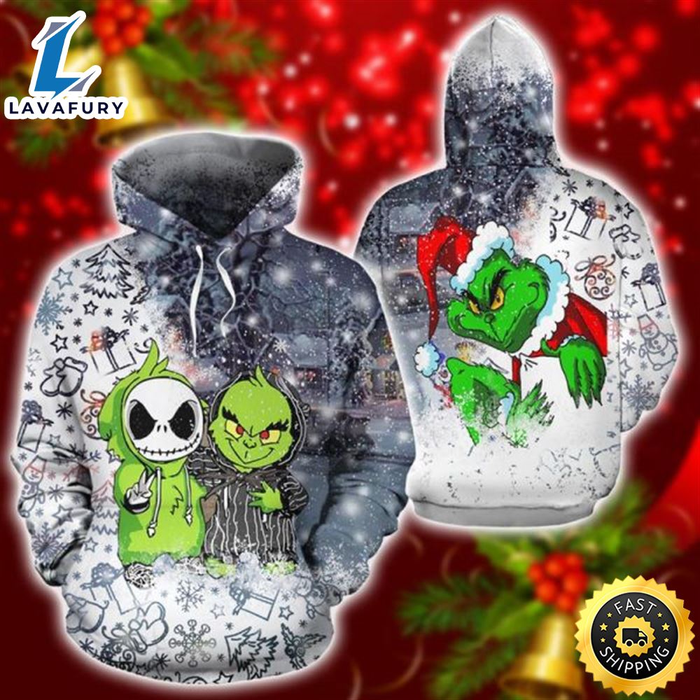 The Grinch And Jack Skellington Christmas All Over Print Hoodie