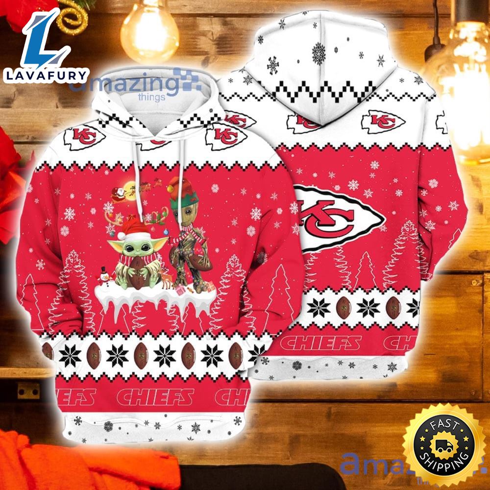 Tis The Season Christmas Gift Baby Yoda Groot Football Fans Kansas City Chiefs 3d Hoodie For Men And