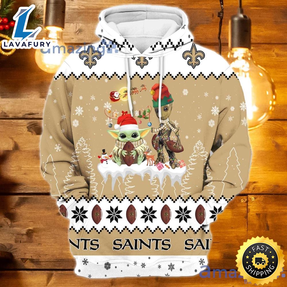 Tis The Season Christmas Gift Baby Yoda Groot Football Fans New Orleans Saints 3d Hoodie For Men And