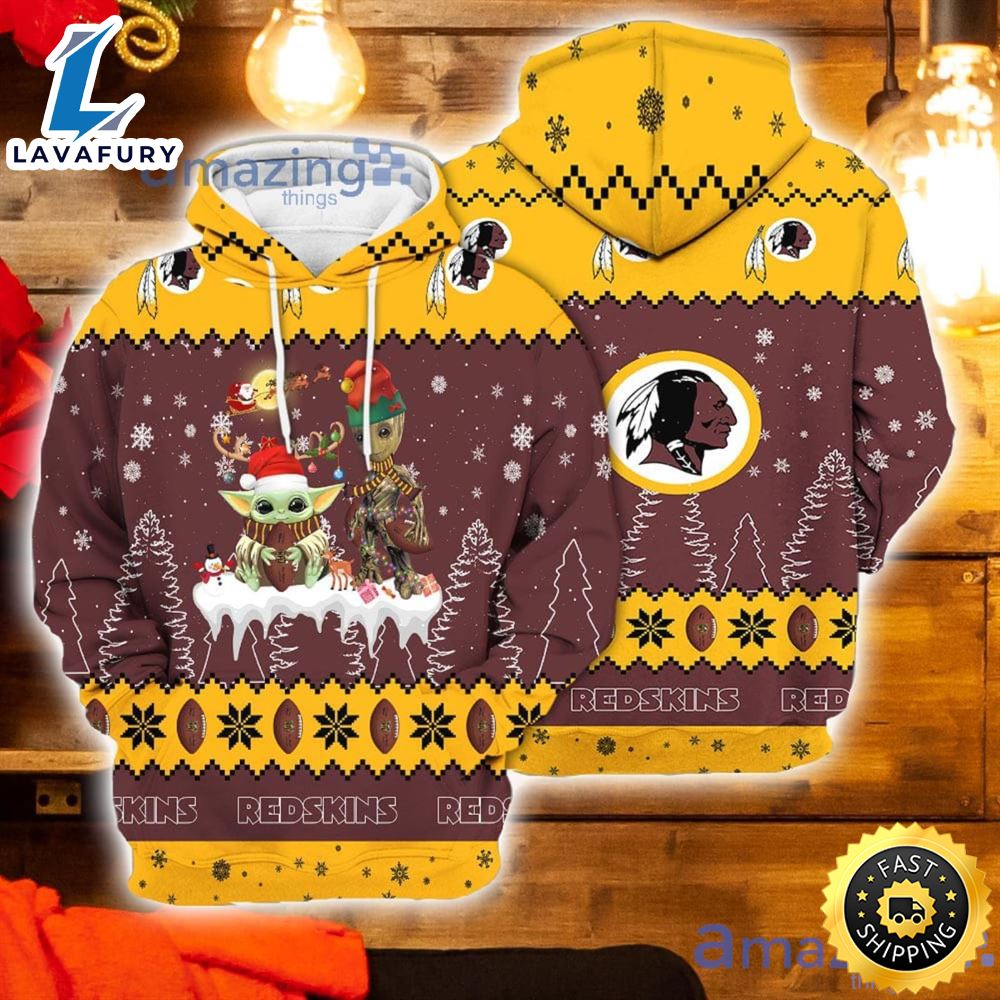 Tis The Season Christmas Gift Baby Yoda Groot Football Fans Washington Redskins 3d Hoodie For Men And