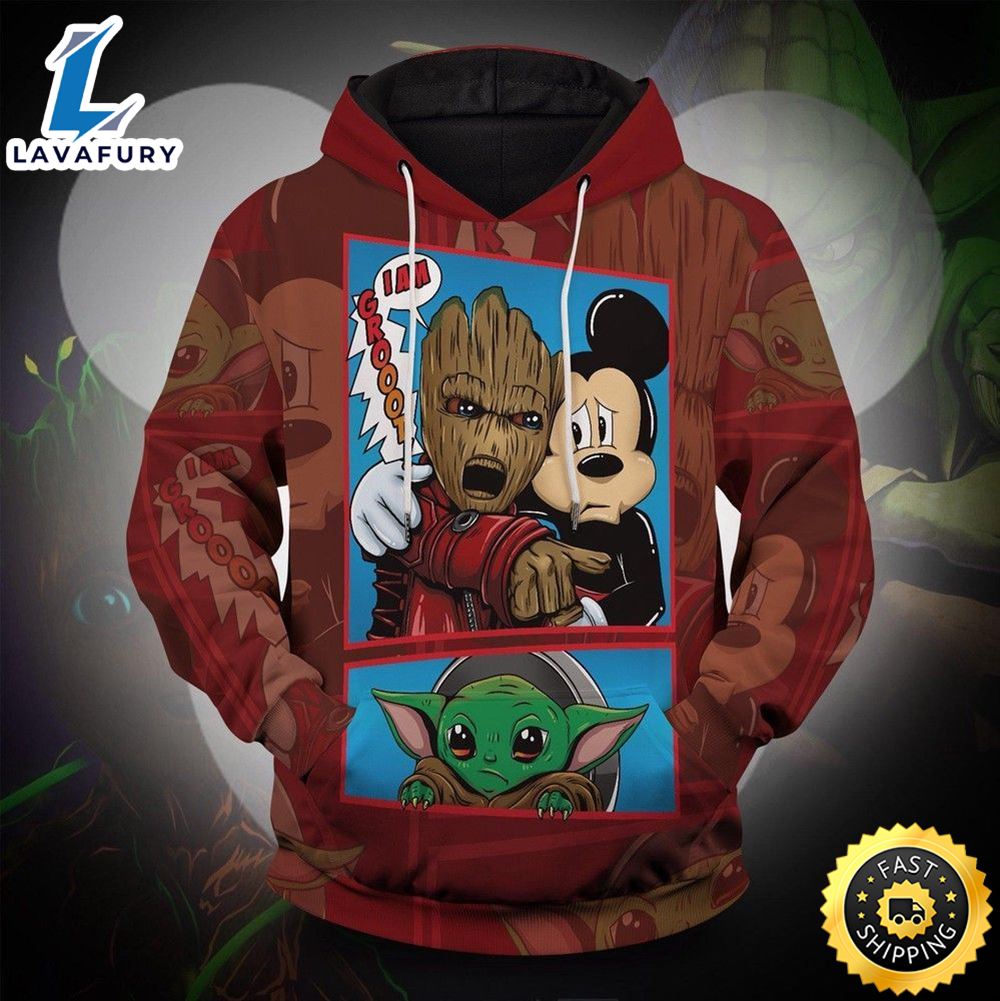 You Took Everything From Me Groot Yoda Mickey 3D Hoodie All Over Printed Hoodie