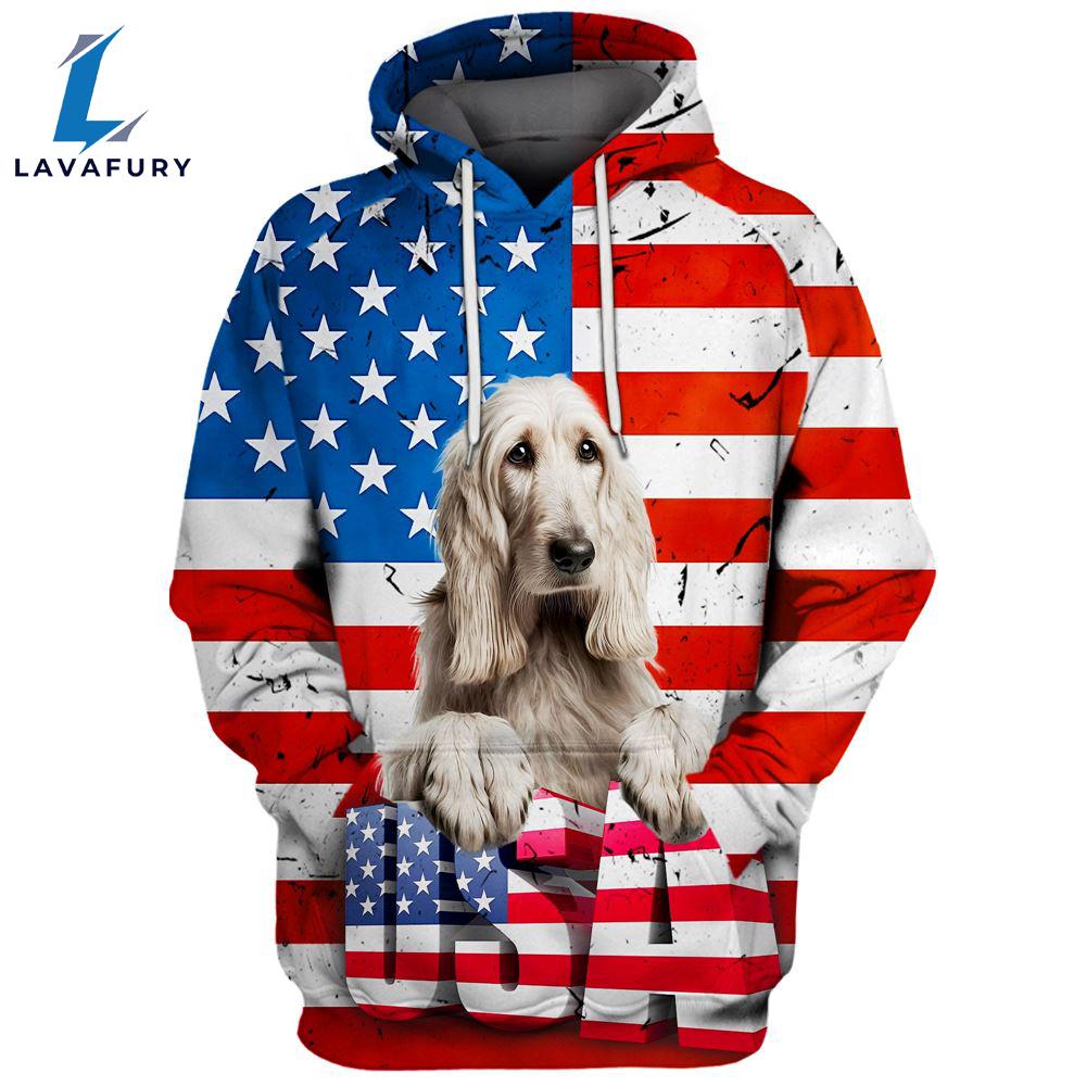 Afghan Hound Dog 3D Face Graphic Premium America Flag Hoodie For Lover Dogs