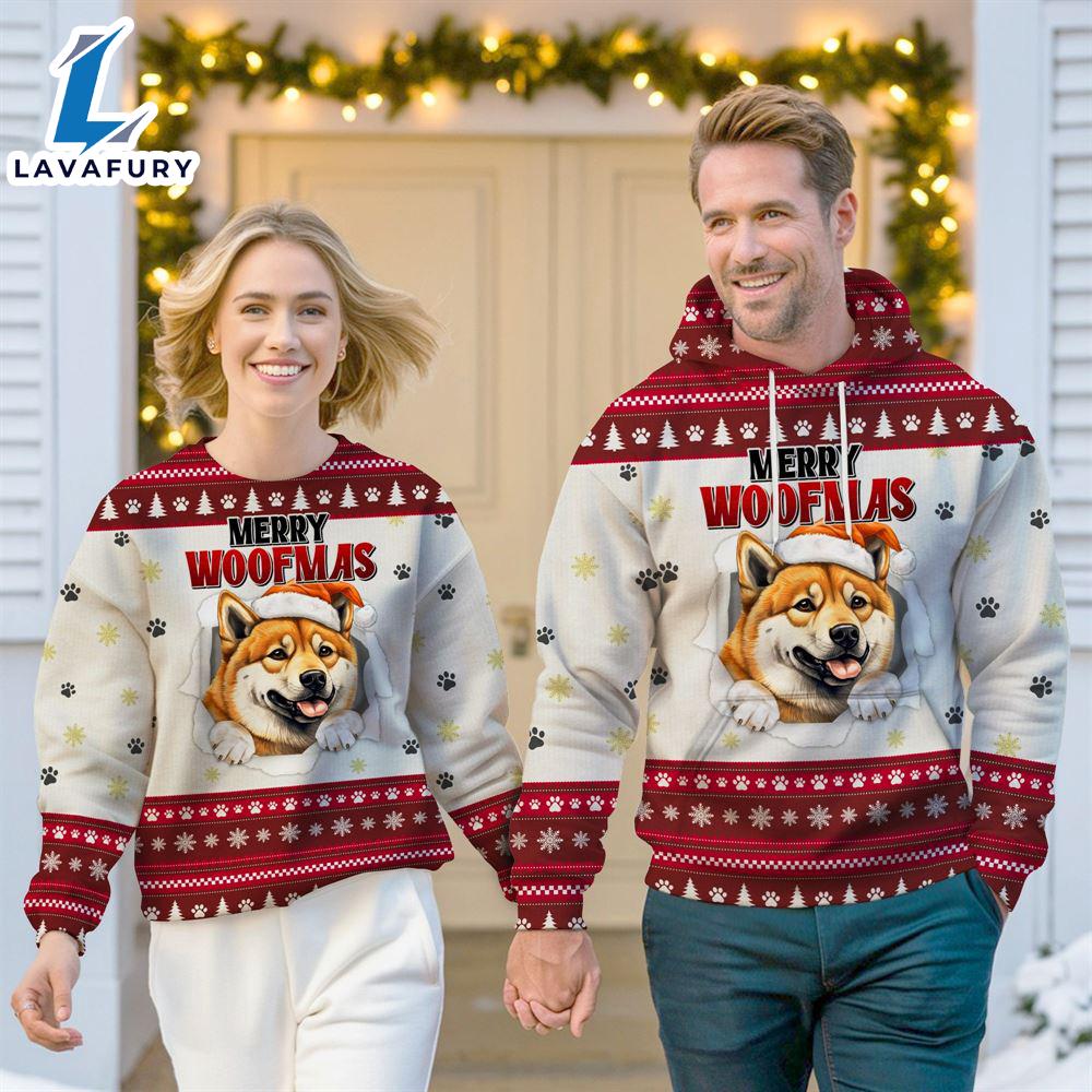 Akita Dog Merry Woofmas Christmas Sweatshirt & Hoodie Gift Christmas