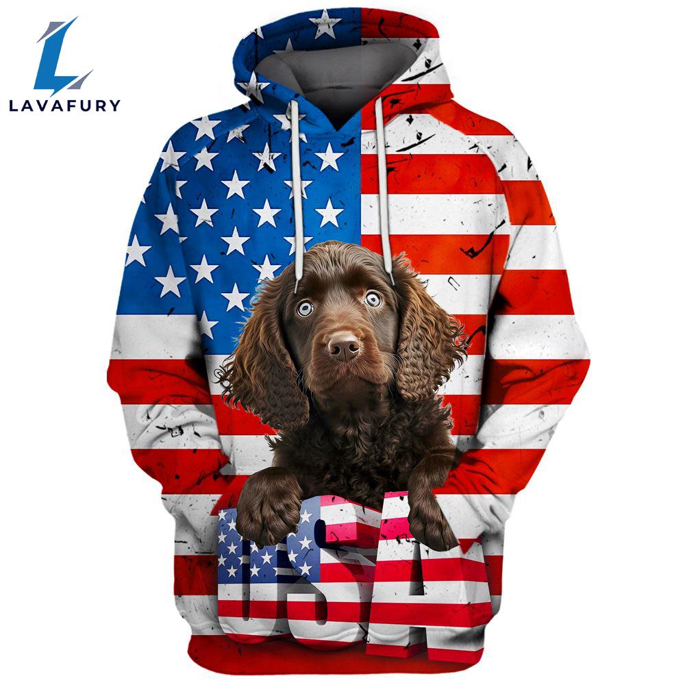 American Water Spaniel Dog 3D Face Graphic Premium America Flag Hoodie For Lover Dogs
