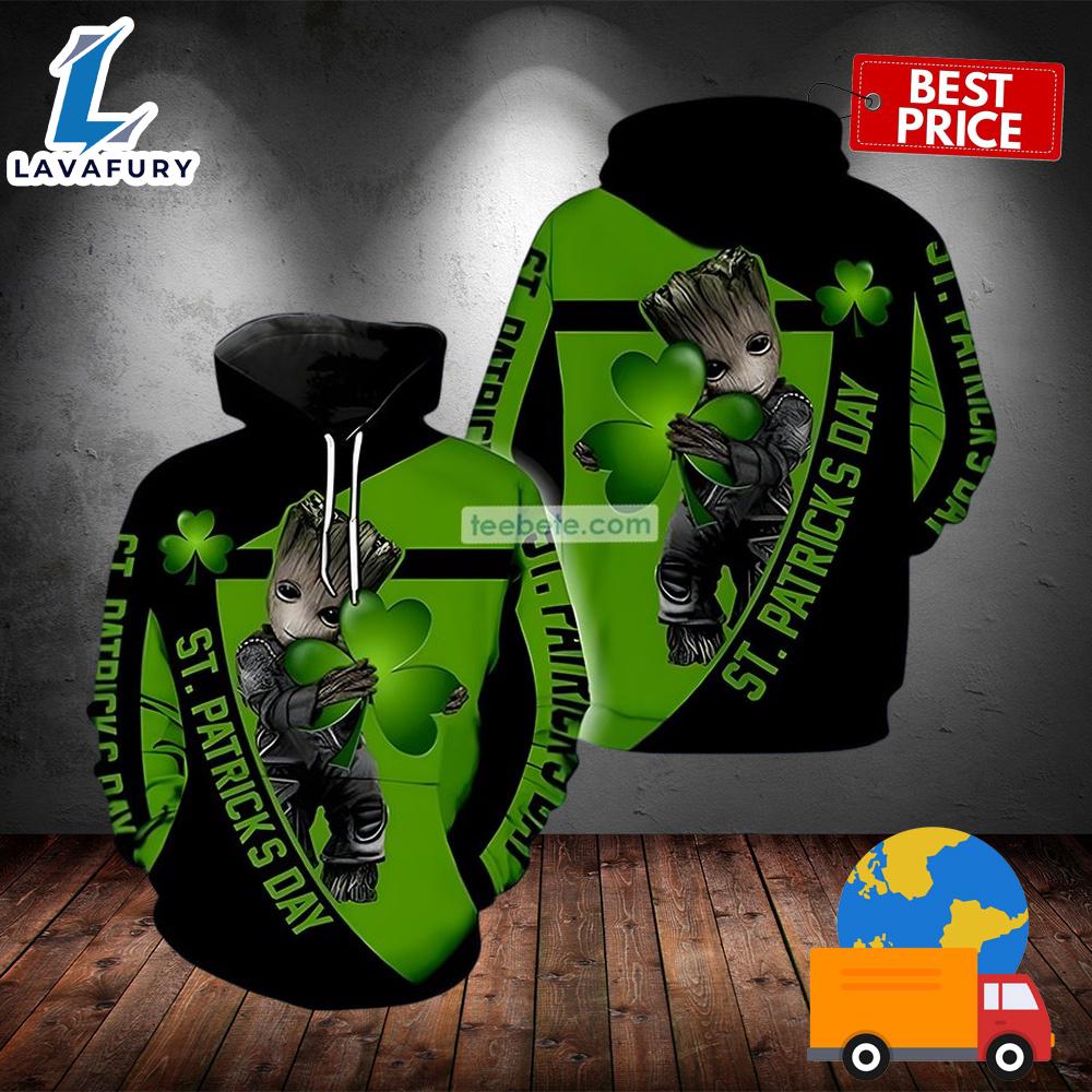 Baby Groot With Shamrock St Patricks Day Green 3D Hoodie For 2025